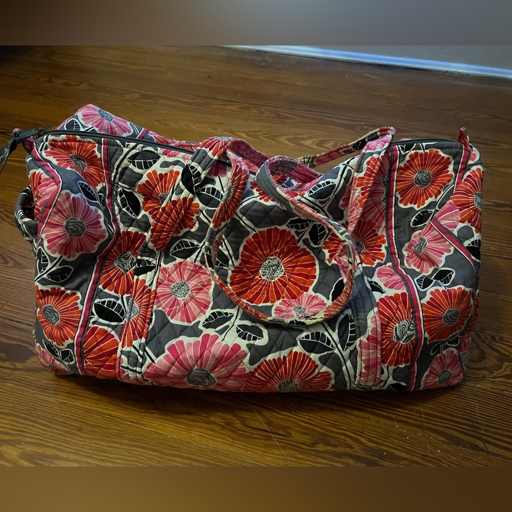 Vera Bradley Cheery Blossoms (Pink & Grey Flowers) Floral Large Duffel Bag